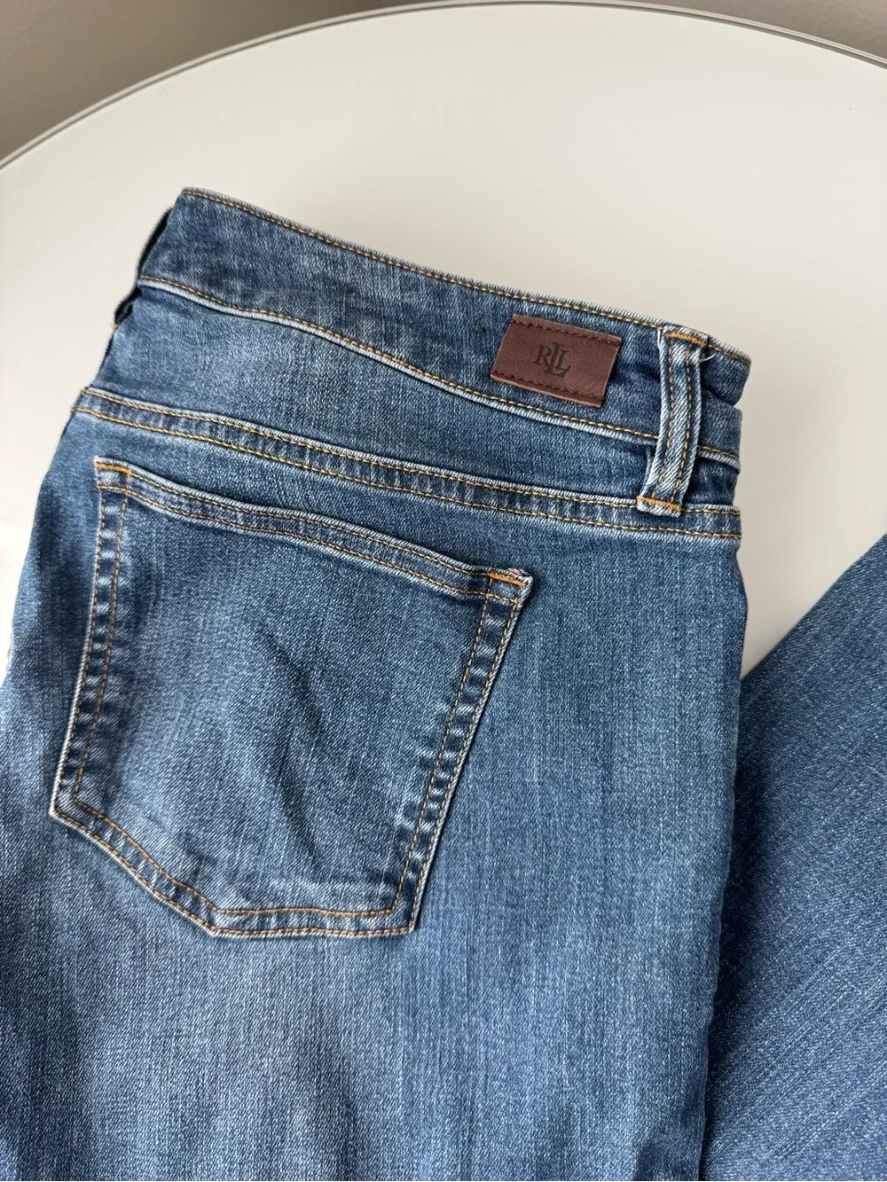 Lauren Ralph Lauren Modern Curvy Straight Denim Jeans Monogram Leather Patch 14